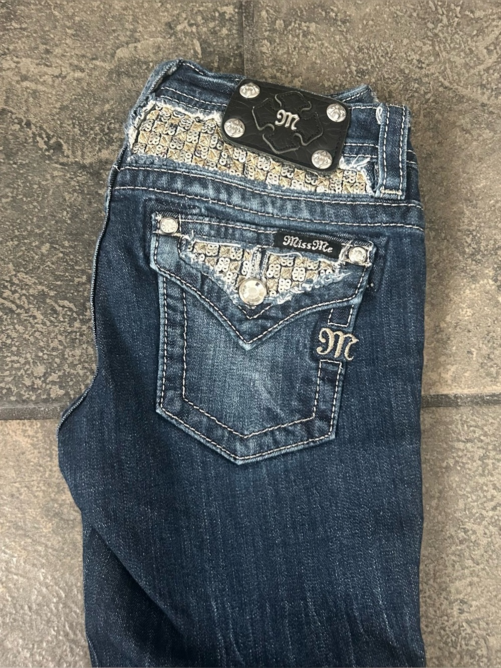 Miss Me Girls Skinny Jeans Blue Size 14 JK6239S Embroidered Stretch Pockets